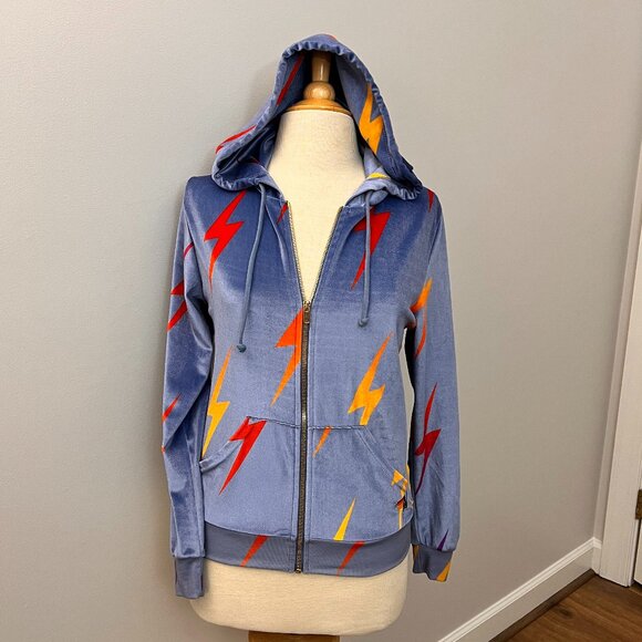 Aviator Nation Slate Blue Velour Lighting Bolt Full Zip Hoodie Sz S - Picture 10 of 10